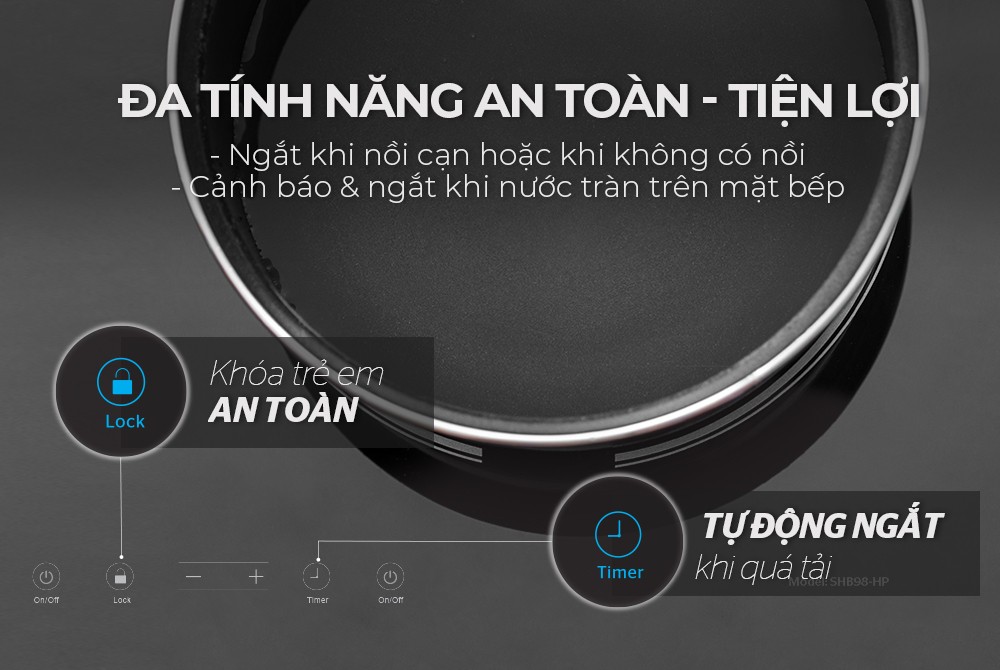 Bếp Đôi Điện Từ Sunhouse SHB98-HP - Hàng Chính Hãng