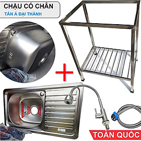 Bộ Chậu Rửa Bát Inox TÂN Á ĐẠI THÀNH Có Chân Và Vòi - Chậu Chính hãng loại 1 hộc có bàn và 2 hộc đôi
