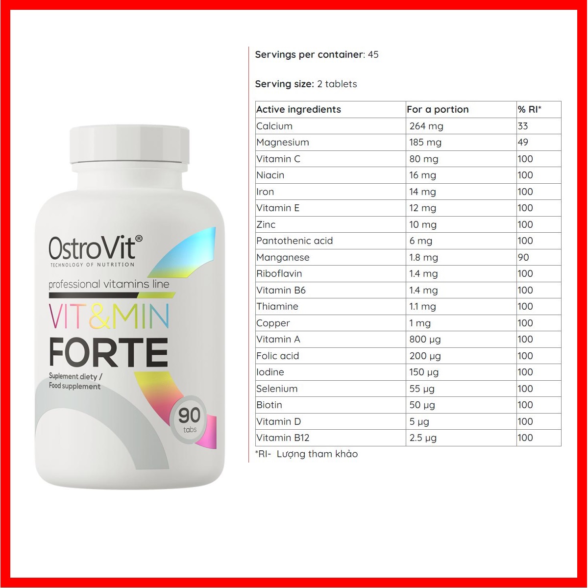 Multivitamin Ostrovit 100% VIT&MIN 90/120 viên - Bổ sung đa Vitamin, khoáng chất cao cấp, cải thiện sức khoẻ tổng thể