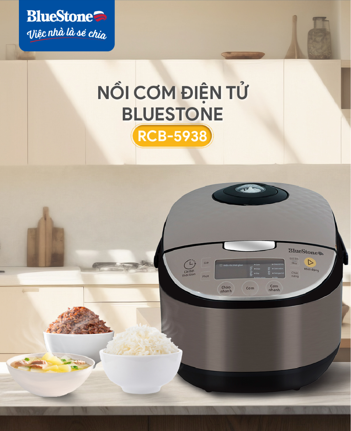 Nồi Cơm Điện Tử BlueStone RCB-5938 (1,8 Lít) - Hàng chính hãng