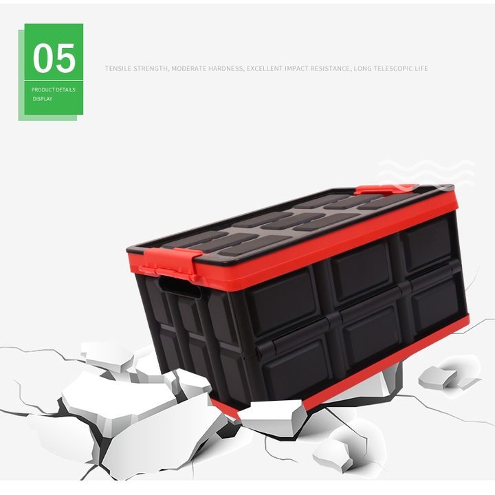 Hộp để đồ đa năng gấp gọn cốp sau ô tô dung tích 55 lít, Kích thước: Sâu x Rộng x Cao (52cm x 35cm x 28cm), Màu đen, KM309-55
