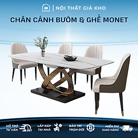 Bàn ăn mặt đá phiến chân inox mạ vàng kết hợp ghế Monet