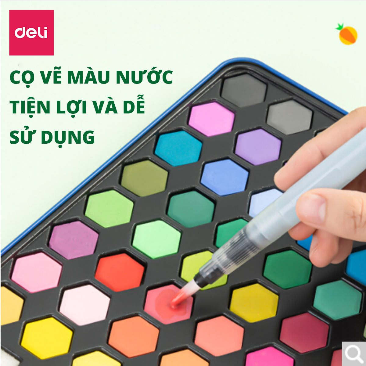 Bộ Màu Nước Nén Water Color Cao Cấp 24 36 48 Màu Tặng Bút Lông Nước, Mút, Cọ, Tẩy, Bút Chì, Gọt, Màu Trắng Deli - Chuyên Dùng Cho Học Sinh, Sinh Viên, Vẽ Mĩ Thuật Chuyên Nghiệp
