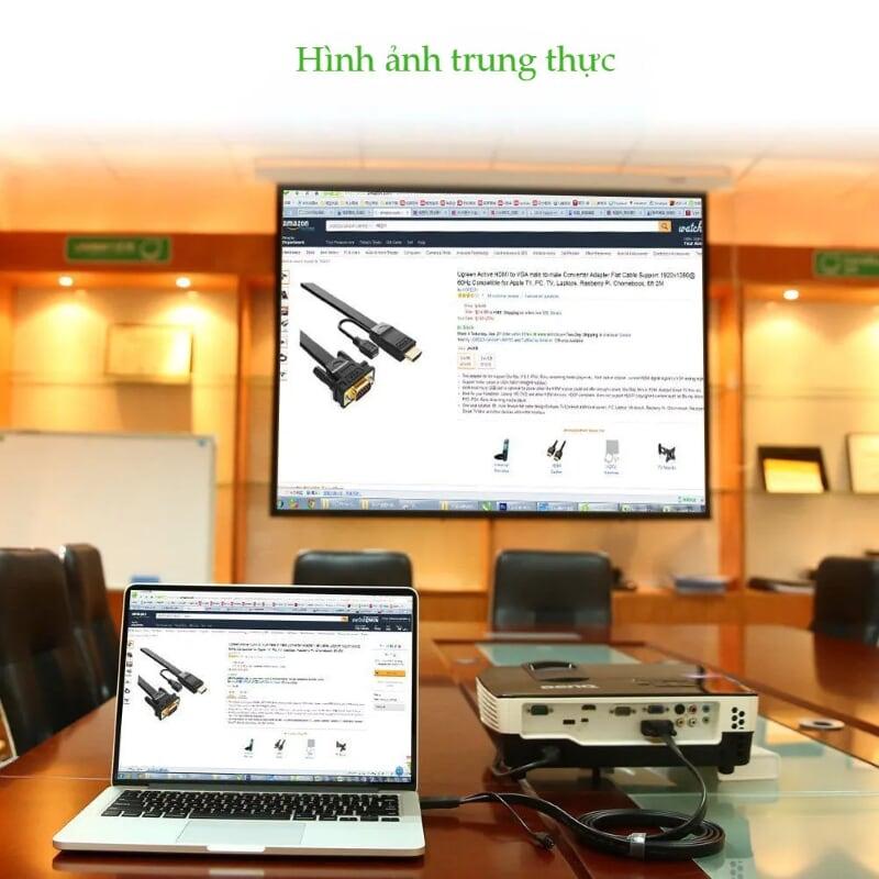 Ugreen UG40267MM101TK 1.5M màu Đen Cáp chuyển đỗi HDMI sang VGA kèm cổng trợ nguồn Micro USB - HÀNG CHÍNH HÃNG
