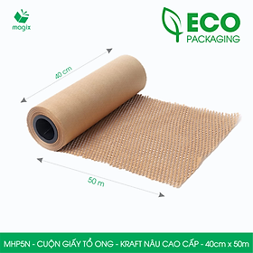 MHP5N - 40cm x 50m - Cuộn giấy tổ ong chống sốc - Kraft nâu Cao Cấp - Giấy gói hàng, gói quà