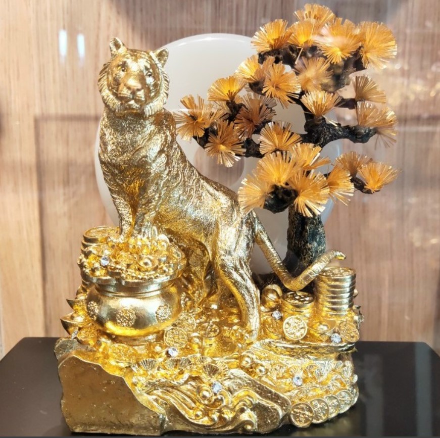 Tượng hổ dát vàng 24k (30x30x20cm) MT Gold Art- - Hàng chính hãng, trang trí nhà cửa, phòng làm việc, quà tặng sếp, đối tác, khách hàng, tân gia, khai trương