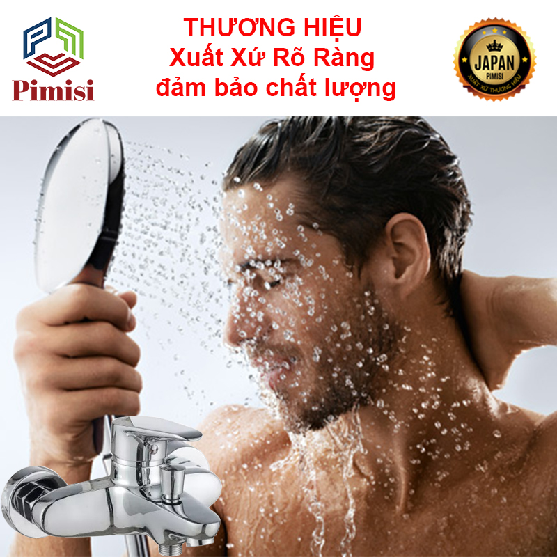 Sen Tắm Nóng Lạnh Pimisi PS-203C Đồng Thau Mạ Crom - Niken Sáng Bóng, Đủ Phụ Kiện Vòi Hoa Sen Tăng Áp Nhẹ - Dây Sen Tắm Inox - Chân Chữ Z - Cài Tay Bát Sen, Điều Chỉnh Nước Bằng Củ Gật Gù Gắn Tường Nhà Tắm | Hàng Chính Hãng