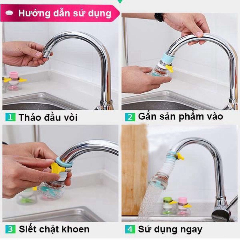 Vòi tăng áp suất cho bồn rửa chén ,đầu vòi nối rửa bát tăng áp có thể điều chỉnh xoay 360 độ , có than hoạt tính phù hợp với tất cả các vòi