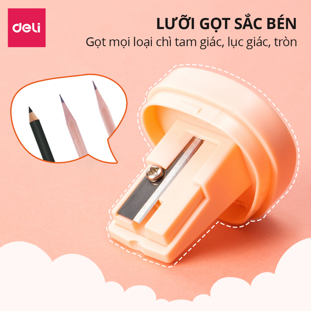Gọt Bút Chì, Chuốt Bút Chì Mini DELI Lưỡi Thép Không Gỉ, Cắt Bén, Hạn Chế Gãy Ngòi Chì.