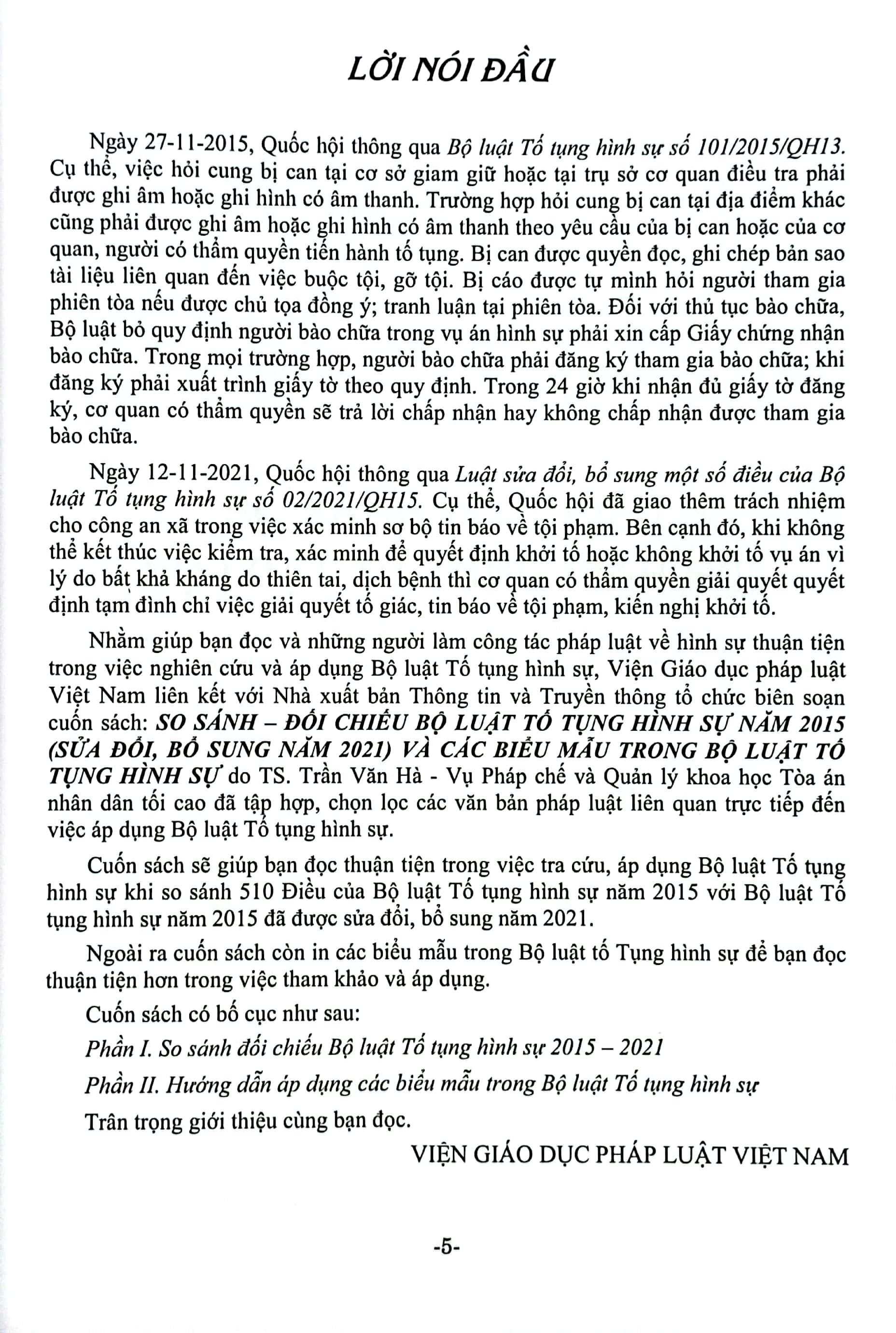 So Sánh-Đối Chiếu Bộ Luật Tố Tụng Hình Sự Năm 2015 (Sửa Đổi Bổ Sung Năm 2021) Và Các Biểu Mẫu Trong Bộ Luật Tố Tụng Hình Sự