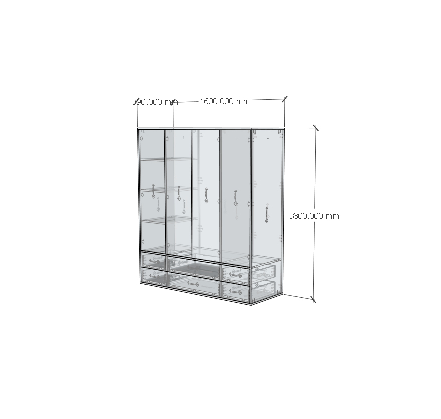 HAPPY FURNITURE , ZACY - Tủ quần áo 4 cửa mở 6 ngăn kéo, TCM_209 , 160cm x 59cm x 180cm DxRxC, Sản phẩm phổ thông