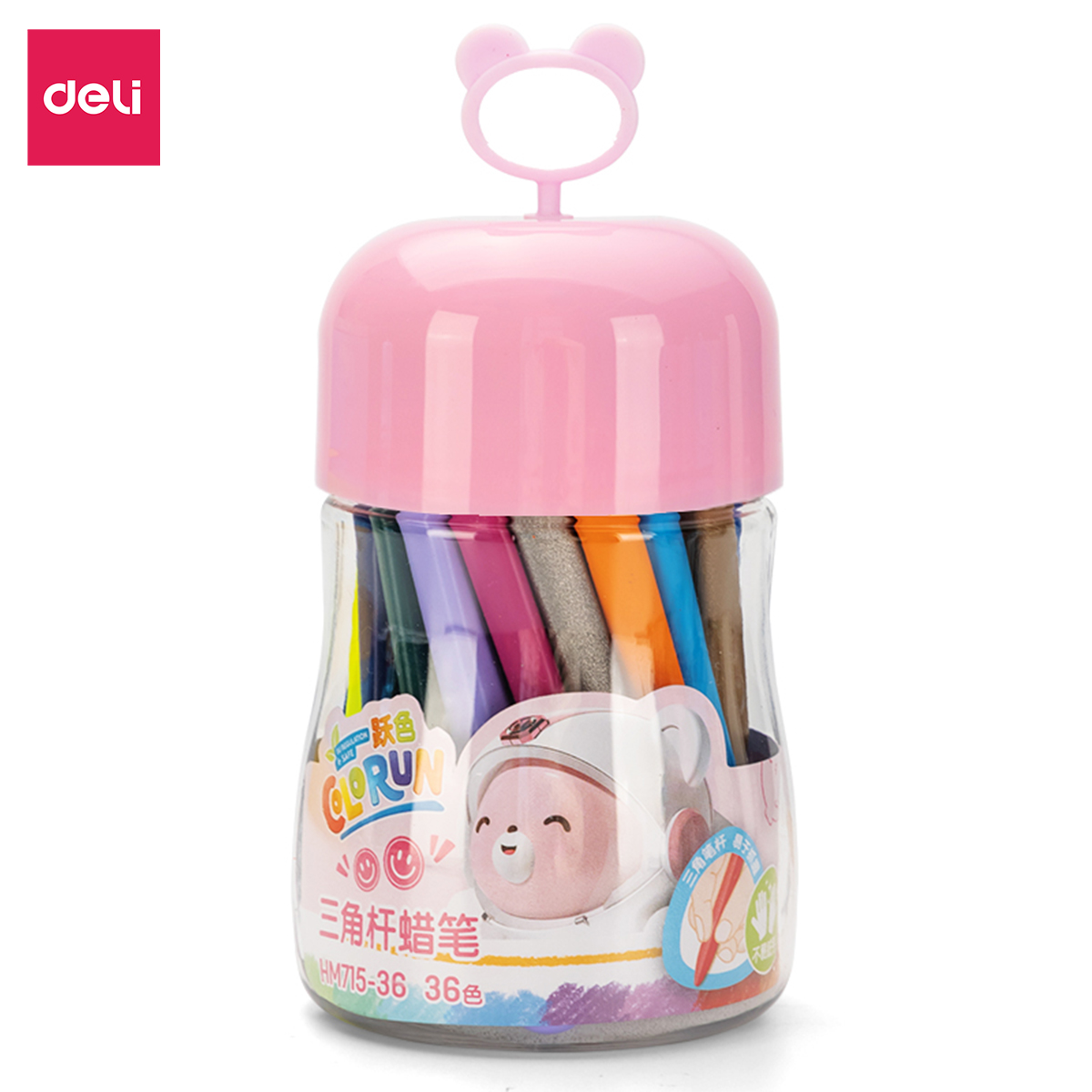 Bút sáp màu hữu cơ gấu con Deli - An toàn cho bé, không vấy bẩn tay - 12/24/36 màu - Tô màu, vẽ tranh học sinh trẻ em - Cán tam giác dễ cầm