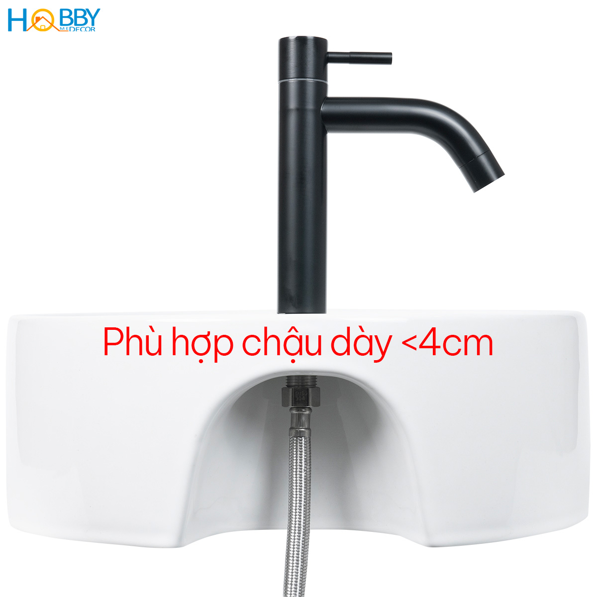 Vòi xả chậu rửa mặt lavabo Inox 304 sơn đen Hobby Home Decor LBL3D