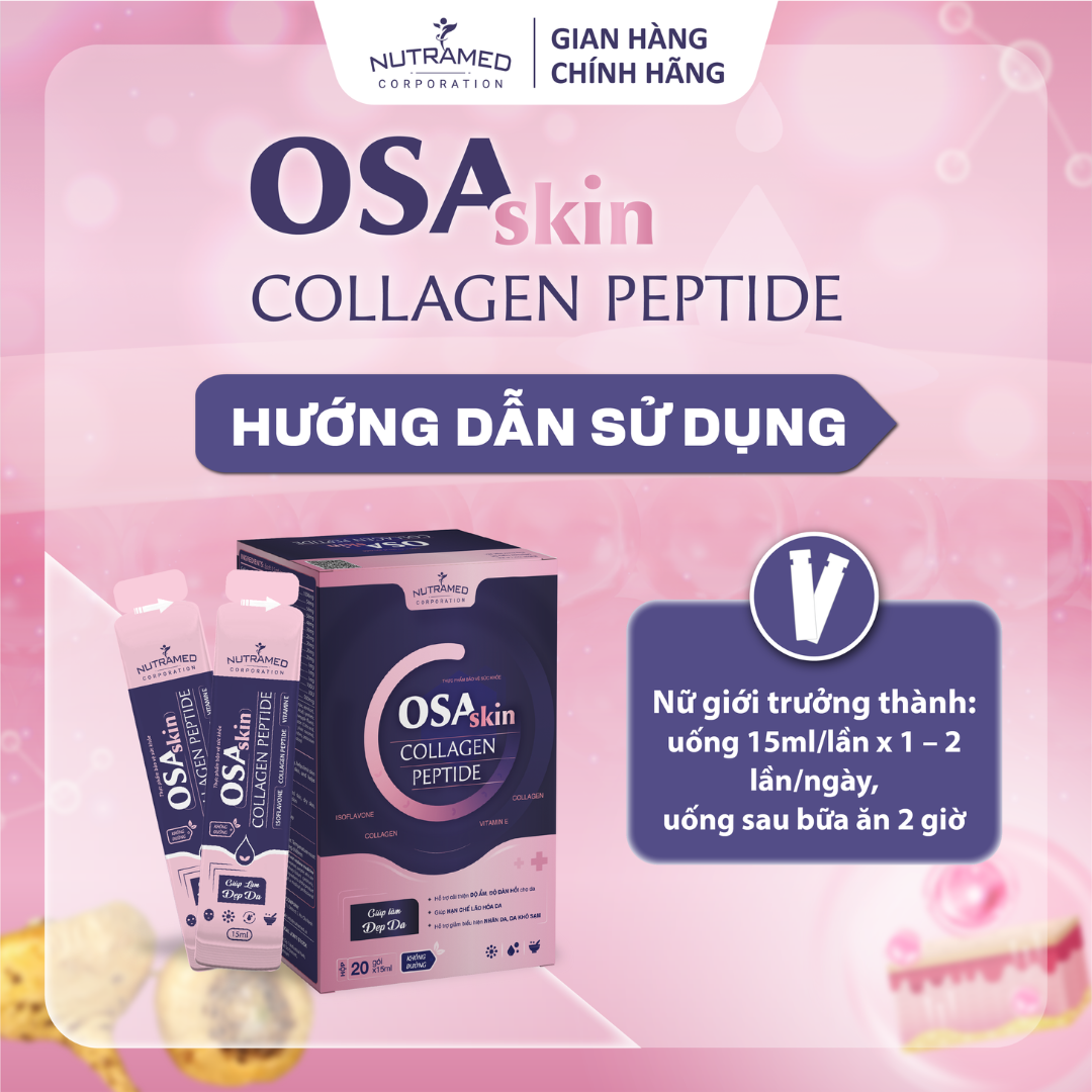 Gói uống Osaskin Collagen Peptide hỗ trợ tăng độ đàn hồi, làm đẹp da, chống lão hoá - Nutramed