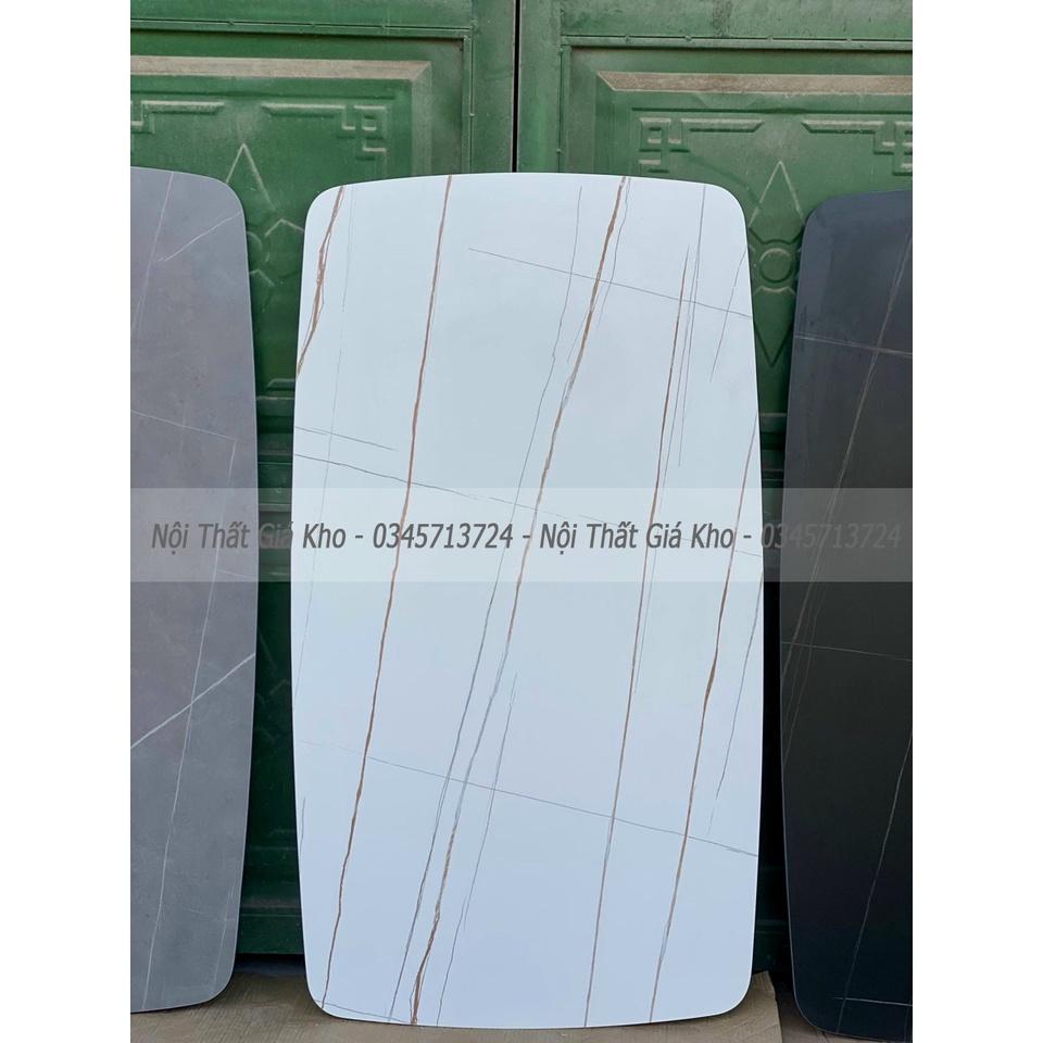 Bàn ăn mặt đá phiến - ceramic trắng vân mây, đen, xám chân bàn chéo chữ x kết hợp ghế Eyes