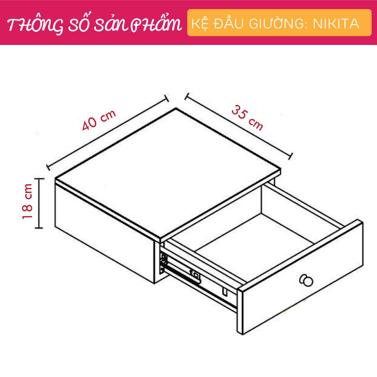 Kệ gỗ đầu giường phong cách hiện đại SMLIFE Nikita