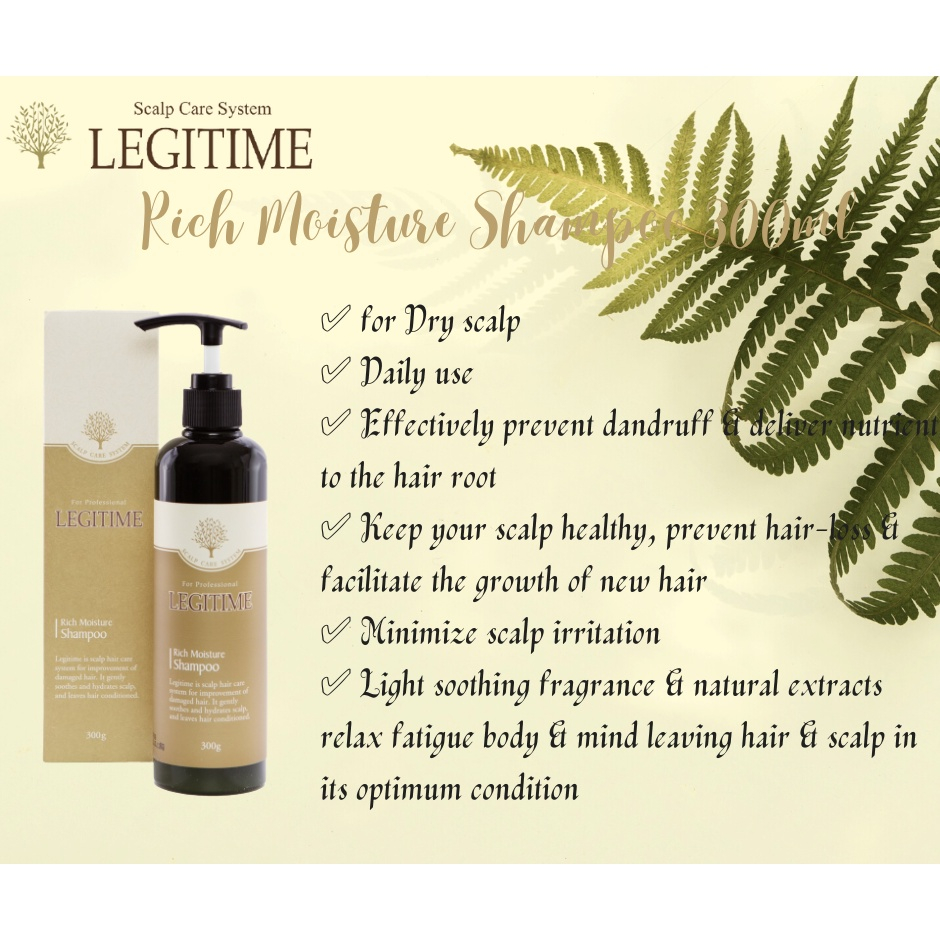Dầu gội thảo dược Legitime Rich Moisture Shampoo sạch gàu Hàn Quốc 300ml dành cho tóc khô tặng móc khóa