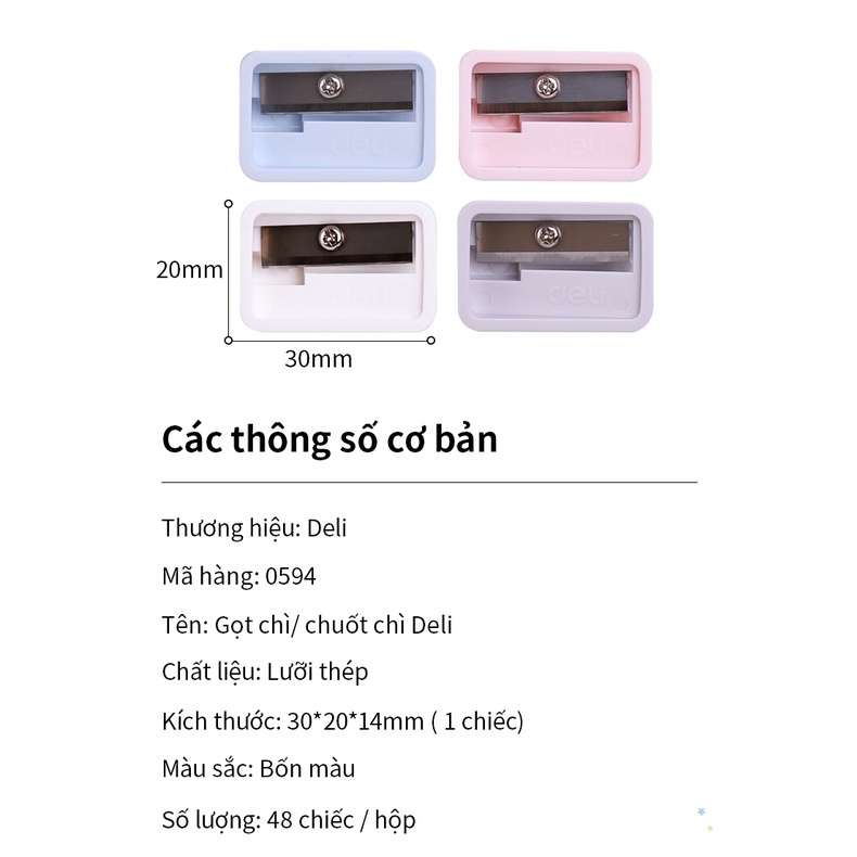 Gọt bút chì mini Deli - Hồng, Cam, Xanh dương, Xanh lá - 1 cái màu ngẫu nhiên - Chất liệu ABS bền bỉ, lưỡi dao không ghỉ