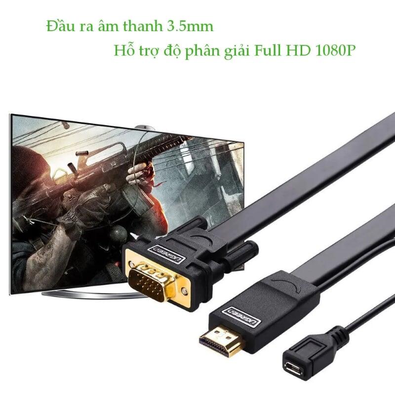 Ugreen UG40267MM101TK 1.5M màu Đen Cáp chuyển đỗi HDMI sang VGA kèm cổng trợ nguồn Micro USB - HÀNG CHÍNH HÃNG