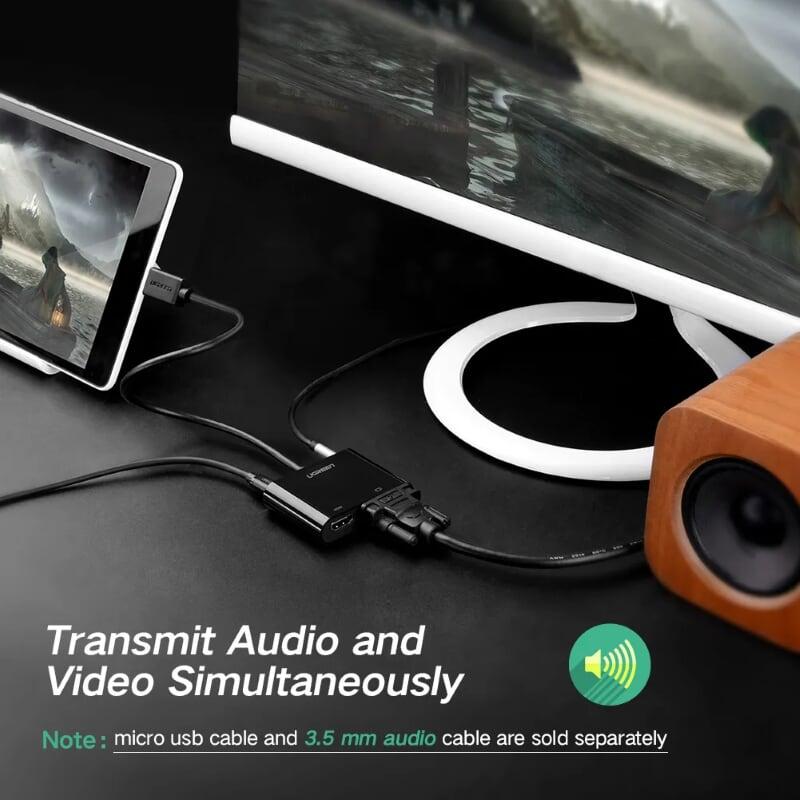 Ugreen UG40744CM101TK Màu Đen Bộ chuyển HDMI sang VGA + HDMI kèm cổng âm thanh - HÀNG CHÍNH HÃNG