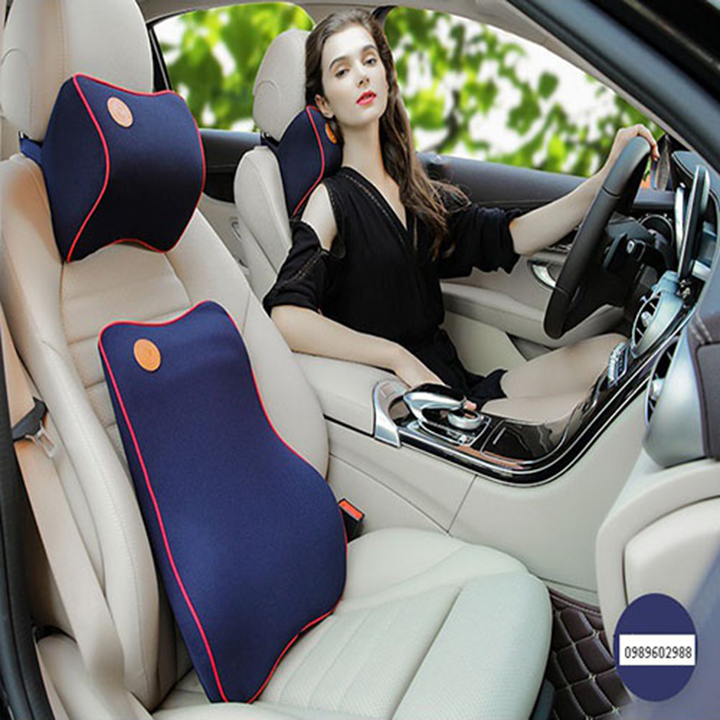 Bộ gối tựa đầu và tựa lưng ô tô, xe hơi chất liệu cao su non cao cấp, siêu đàn hồi- chống đau mỏi lưng