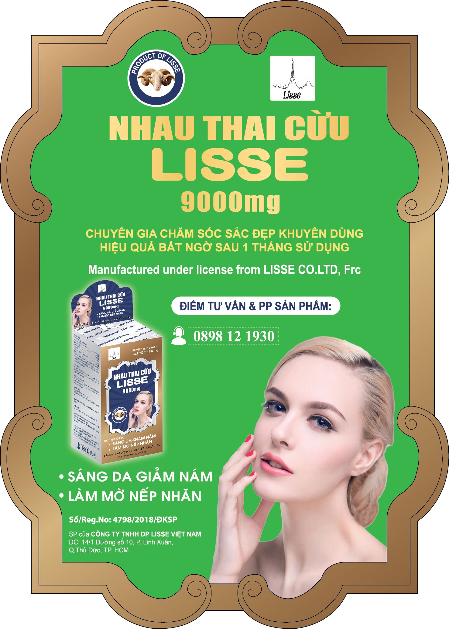 Lisse nhau thai cừu 9000mg - (Hộp 30 viên )- Sáng Da, Mờ Nám , Nếp Nhăn .