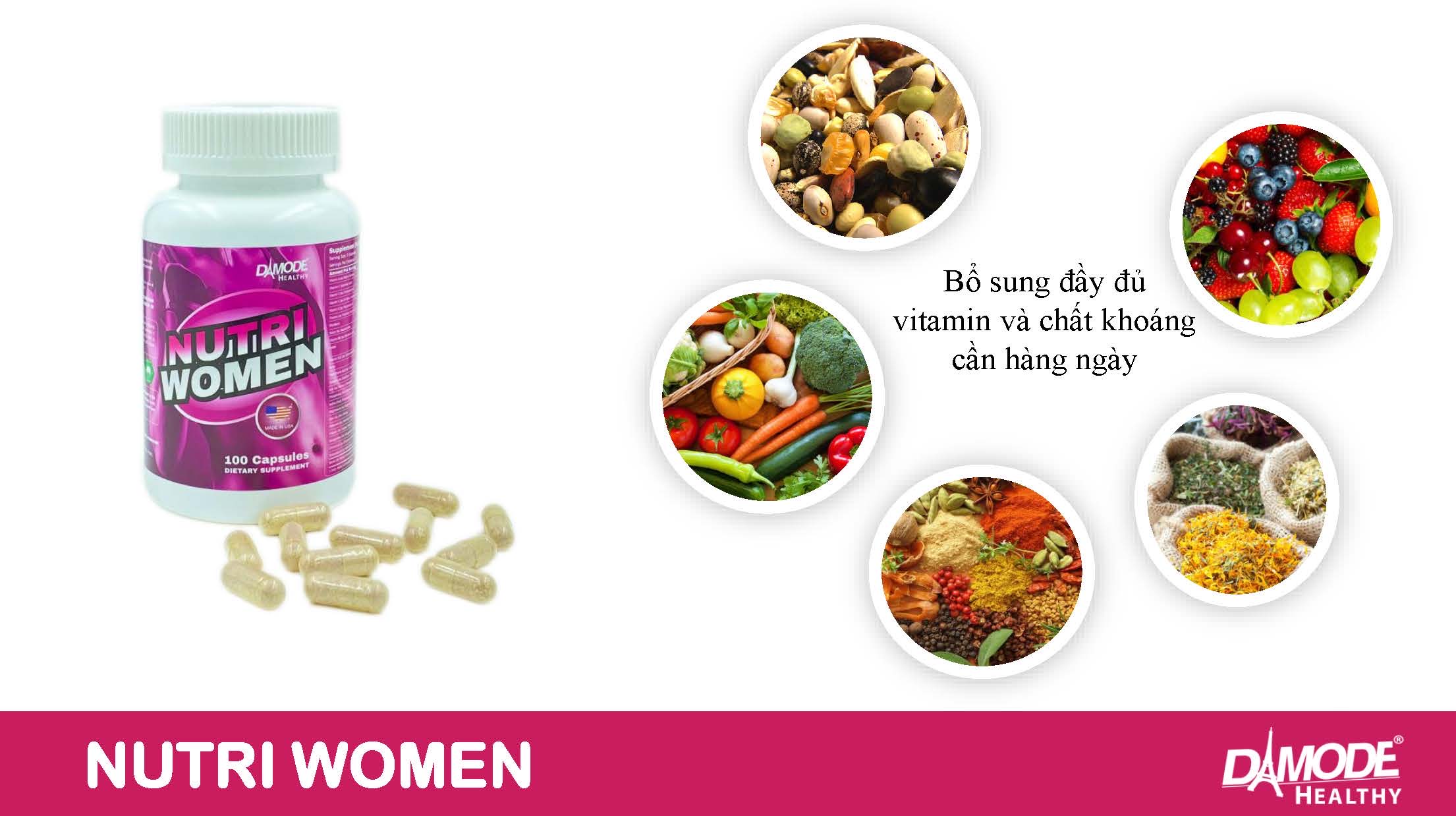 Viên uống bổ sung Vitamin khoáng chất NUTRIWOMEN Damode dành cho nữ lọ 100 viên