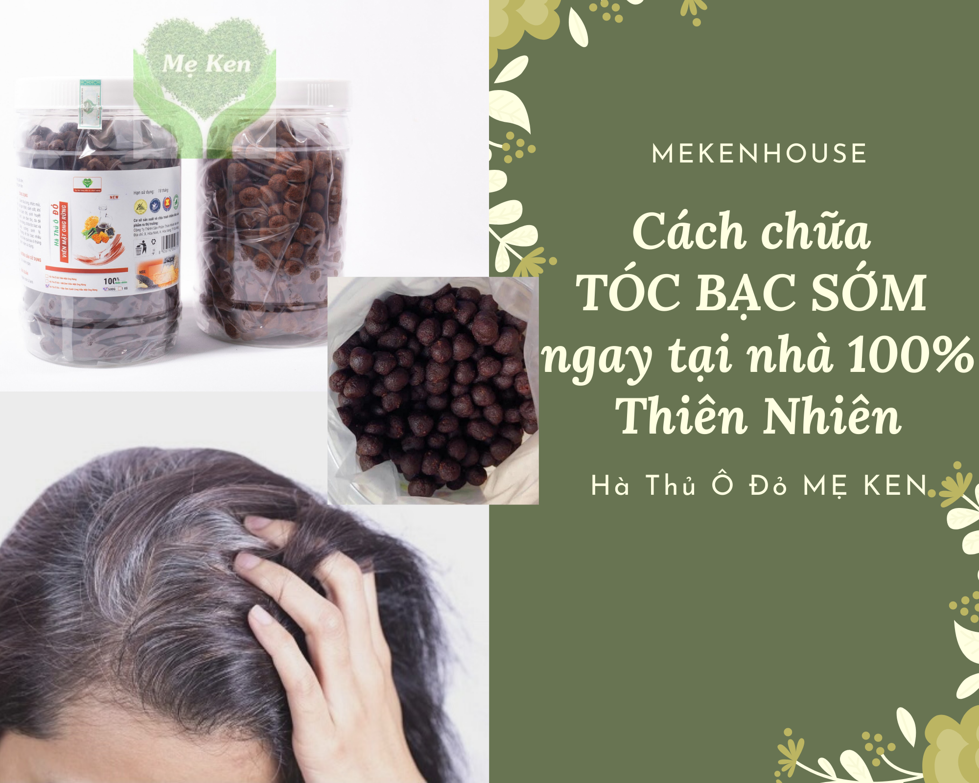 Hà thủ ô đỏ MẸ KEN hũ 500gr loại viên mật ong rừng - tặng 1 chai mẫu thử tinh dầu tràm gió nguyên chất MẸ KEN