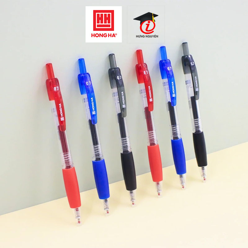 Hộp 12 Bút Gel Hồng Hà dạng bấm, có grip đầu ngòi 0.7mm cho nét viết êm, trơn - 2769 HH-209