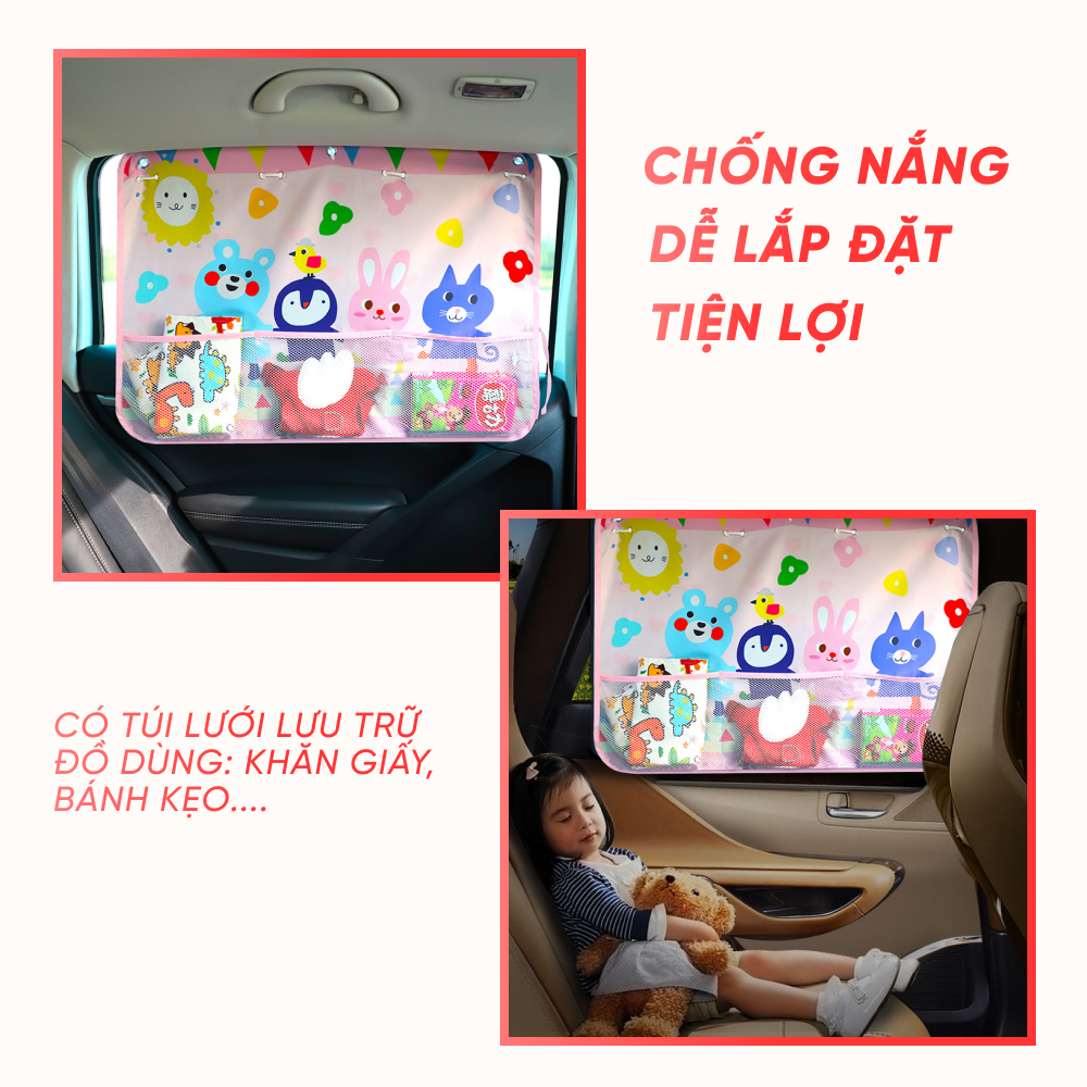 Màn che nắng cửa xe ô tô có miếng hút chắc chắn, rèm che nắng hoạt hình dễ thương vải siêu dày - giao mẫu ngẫu nhiên