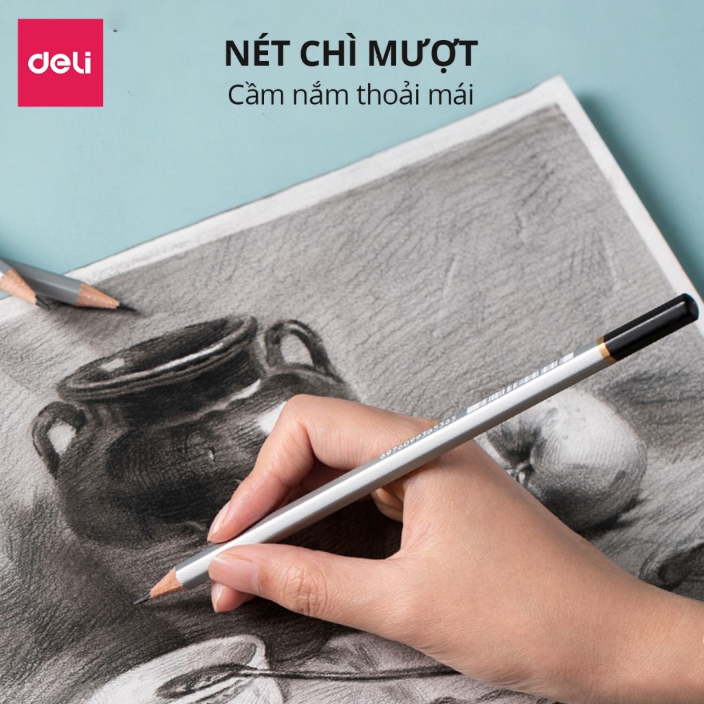 Bút Chì Phác Thảo Dmast Cao Cấp Chuyên Nghiệp Deli - Độ Cứng Từ 2H - 8B - Vẽ Tranh Mỹ Thuật Họa Chân Dung Độ Đậm Chuẩn