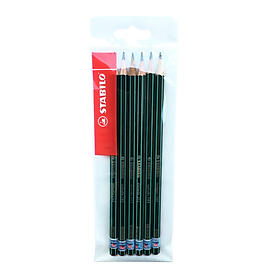 Bộ bút chì gỗ phác thảo STABILO Othello 282 thân sọc trắng xanh - Bộ 14 bút đủ nét + Chuốt + Gôm (PC282GS)