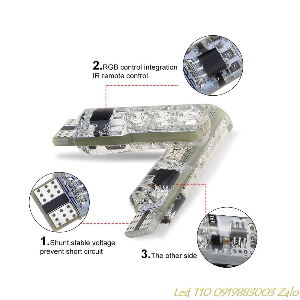 <NEWTREND> Bộ 2 đèn Led T10, W5W RGB 16 màu kèm Remote điều khiển 6 SMD 5050 lắp đèn led demi,biển số, cốp sau