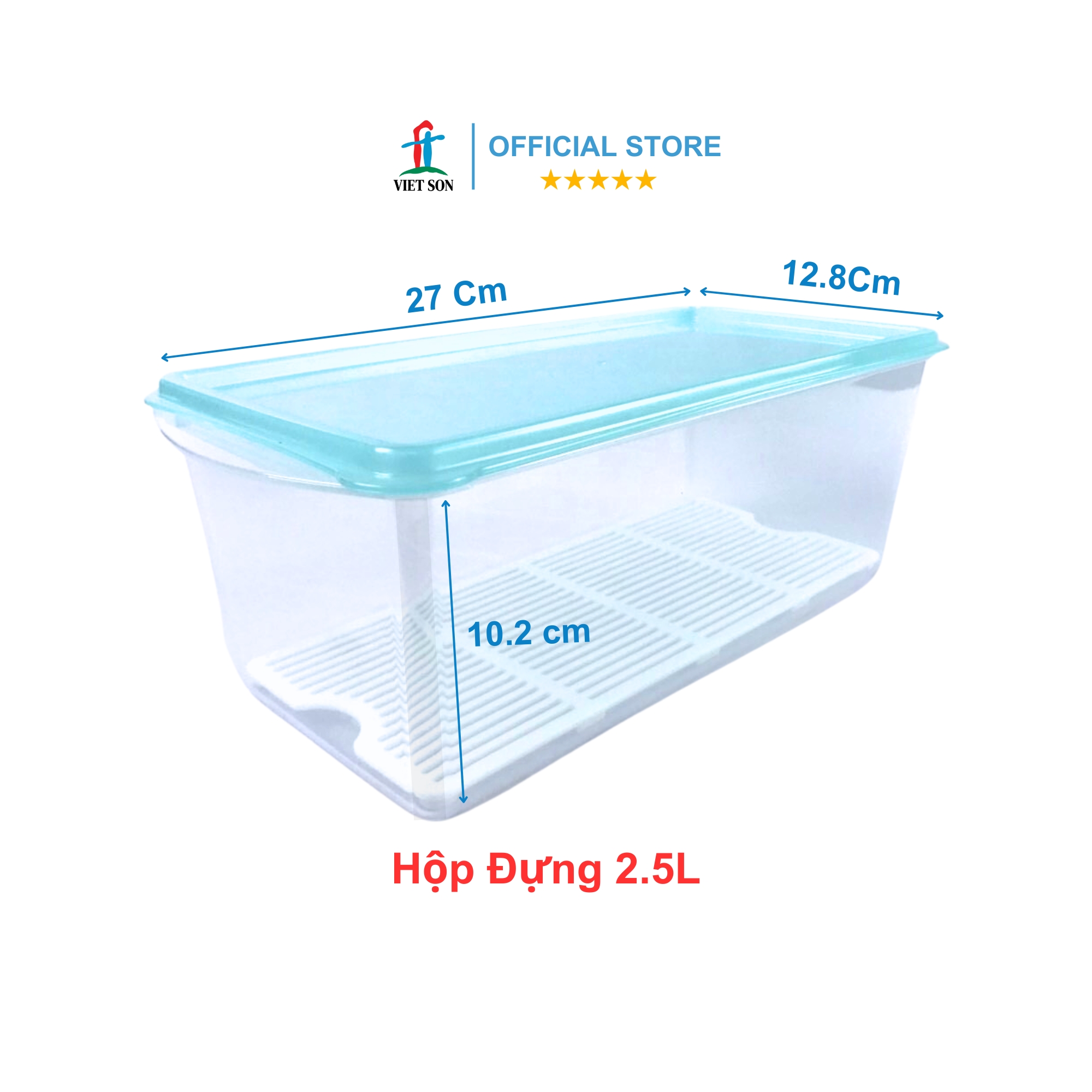 Bộ 3 Hộp Nhựa Thực Phẩm Chữ Nhật Nắp Kín Có Khay Ráo Nước Việt Son 1.5L-2L-2.5L