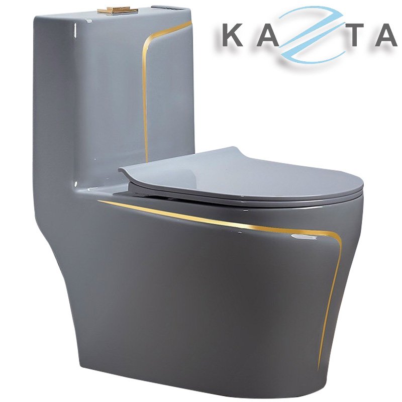 COMBO Thiết Bị Nhà Tắm Cao Cấp KAZTA KZ-CBT16X: Bồn cầu xám viền vàng, Sen tắm đứng phím đàn, Gương đèn, Lavabo âm bàn đá 2 tầng và phụ kiện khác