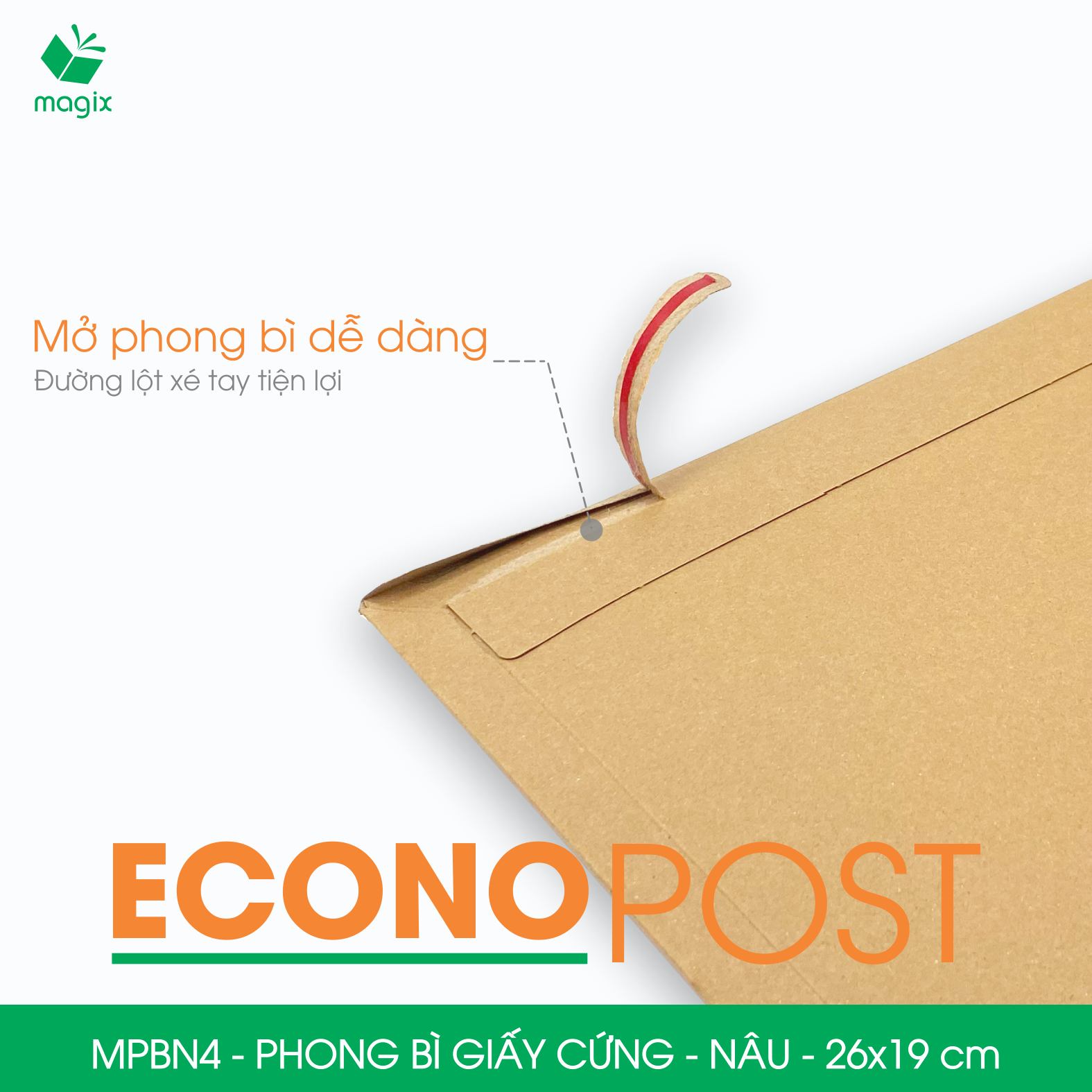 MPBN4 - 26x19 cm - Combo 20 phong bì giấy cứng đóng hàng màu nâu thay thế túi gói hàng