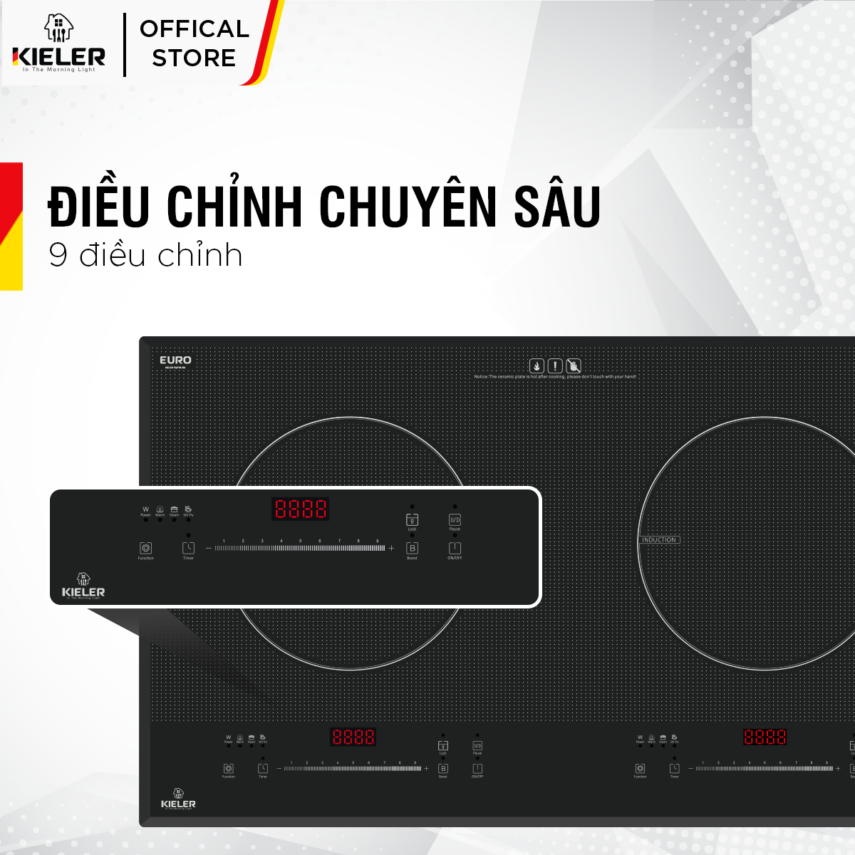 Bếp điện từ đôi Kieler KL-PLATINUM T105 mặt kính Euro Kieler Platinum, Bếp điện từ nhiều chế độ cảm ứng chống tràn 4400W - Hàng Chính Hãng
