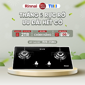 Bếp gas âm Rinnai Rinnai RVB-212BG mặt bếp kính và kiềng bếp men - Hàng chính hãng.