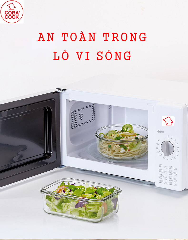 Bộ 3 hộp tròn 400ml đựng cơm kèm túi hộp thủy tinh chịu nhiệt cường lực COBA