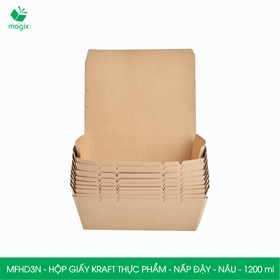MFHD3N - Combo 100 hộp giấy kraft thực phẩm 1200ml, hộp đựng thức ăn nắp đậy màu nâu, hộp gói đồ ăn mang đi