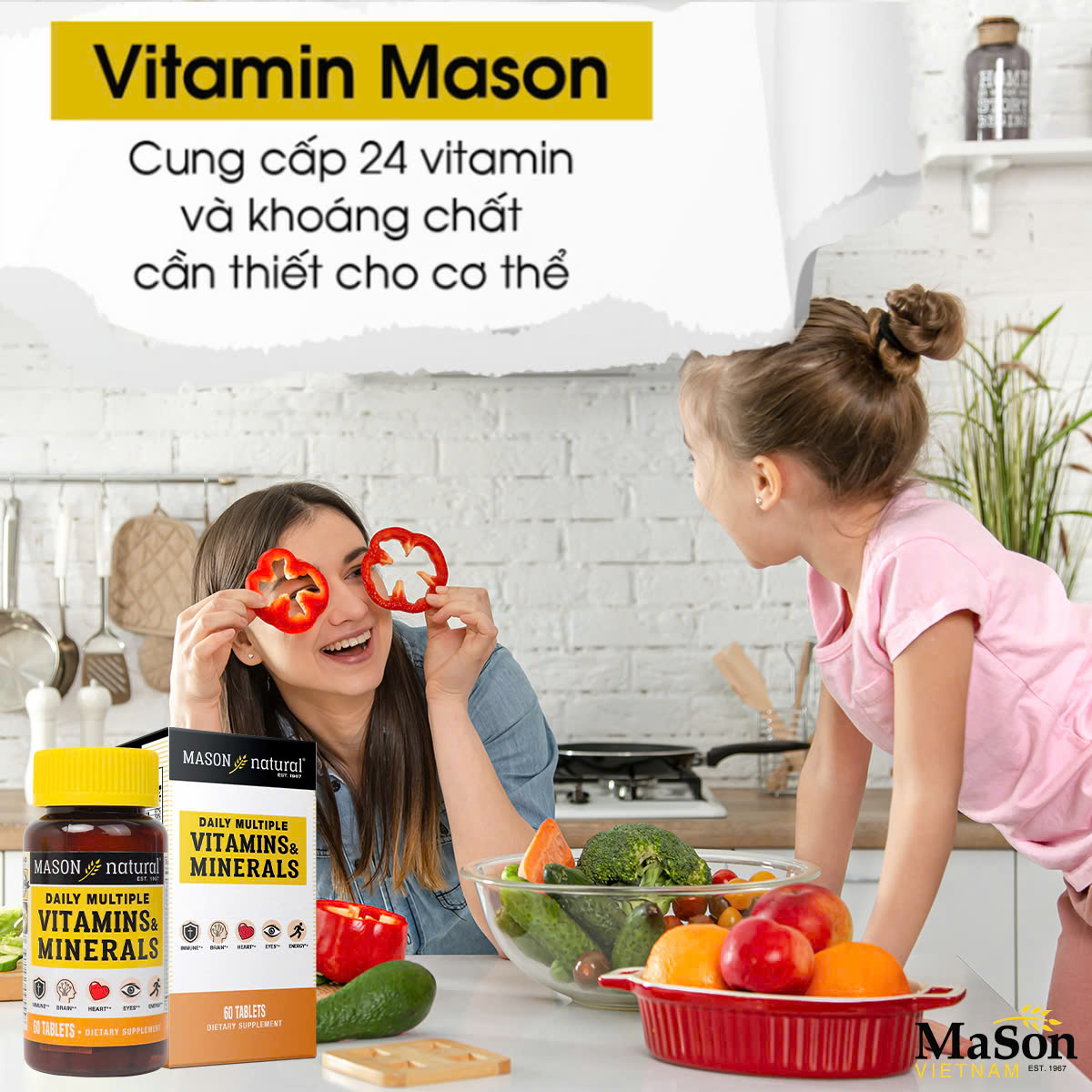 Viên uống Bổ sung vitamin tổng hợp cho cơ thể Mason Natural Daily Multiple Vitamins With Minerals – lọ 60 viên