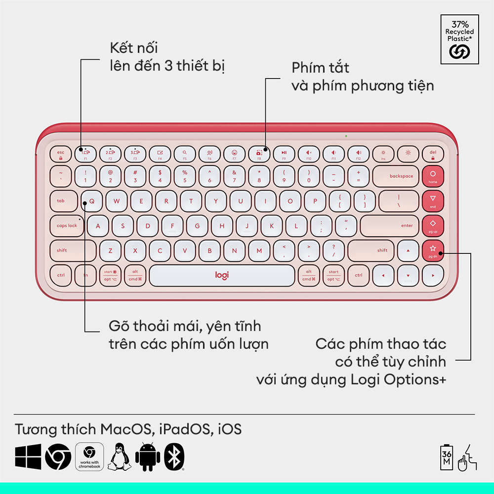 Bàn phím Bluetooth không dây Logitech POP ICON KEYS - Hàng Chính Hãng