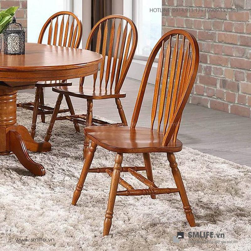 Bộ bàn ăn thông minh kéo dài hình Oval 6 ghế gỗ sồi tân cổ điển SMLIFE Butterfly | D152 x R107 x C76cm | tăng giảm độ dài bàn