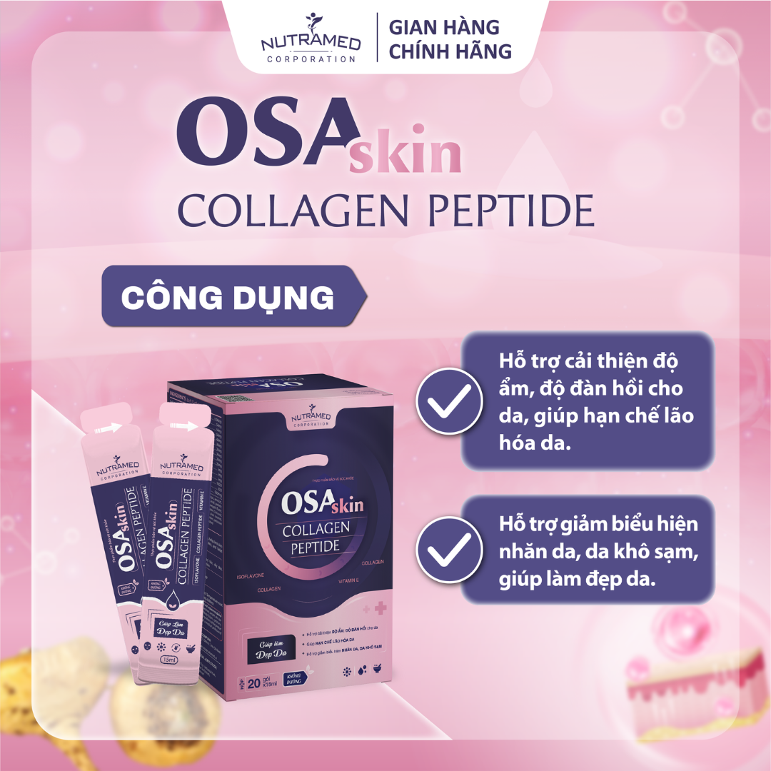 Gói uống Osaskin Collagen Peptide hỗ trợ tăng độ đàn hồi, làm đẹp da, chống lão hoá - Nutramed