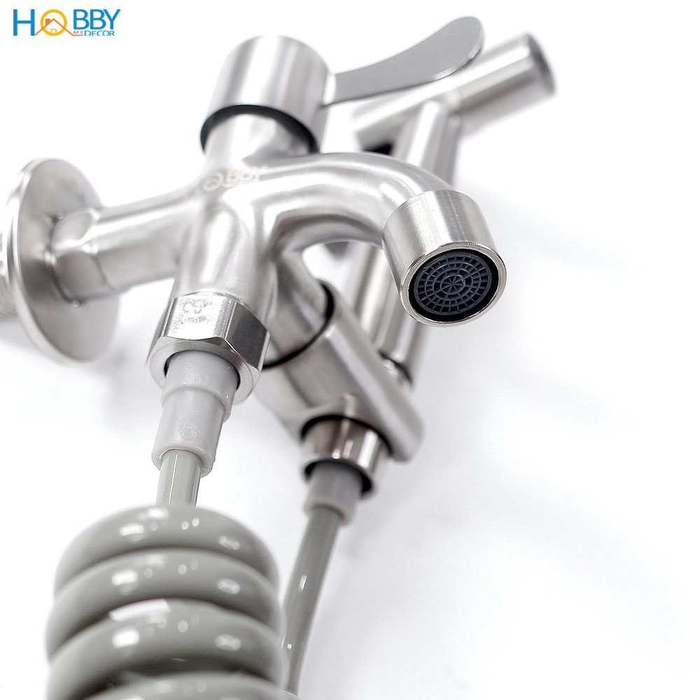 Bộ vòi xịt vệ sinh kèm vòi xả inox 304 dây lò xo Hobby Home Decor GXLX