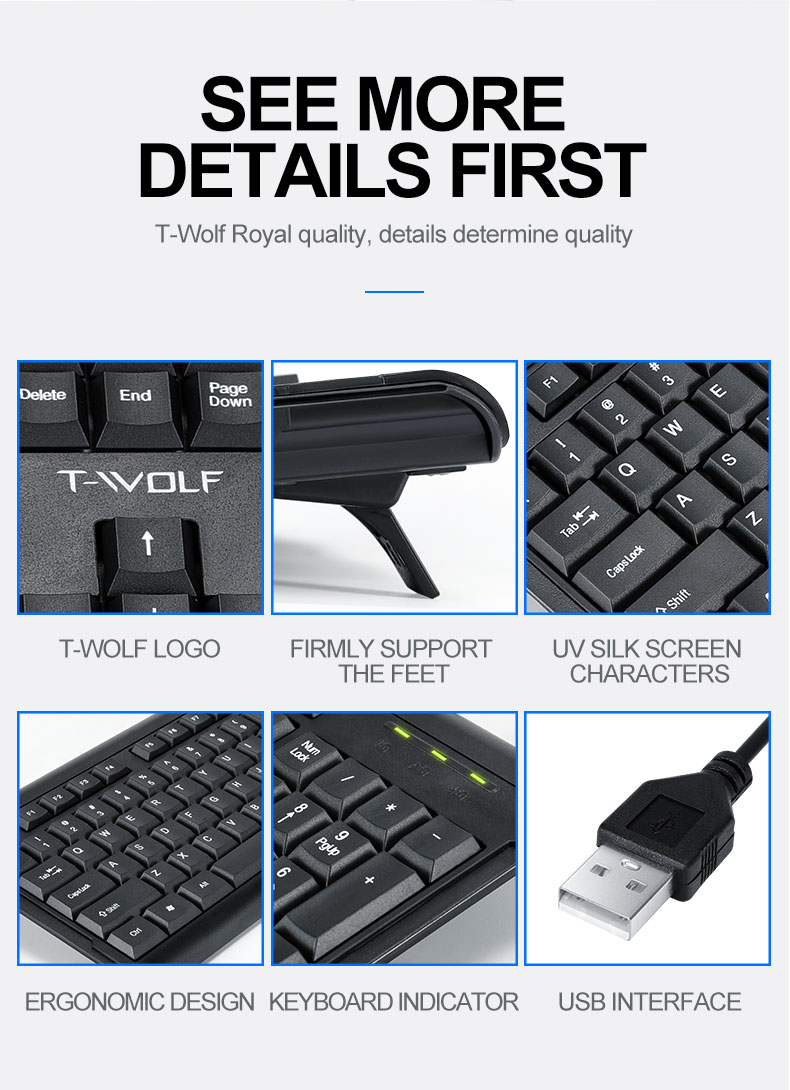 Bàn Phím Văn Phòng T-WOLF T15 USB- Hàng Chính Hãng