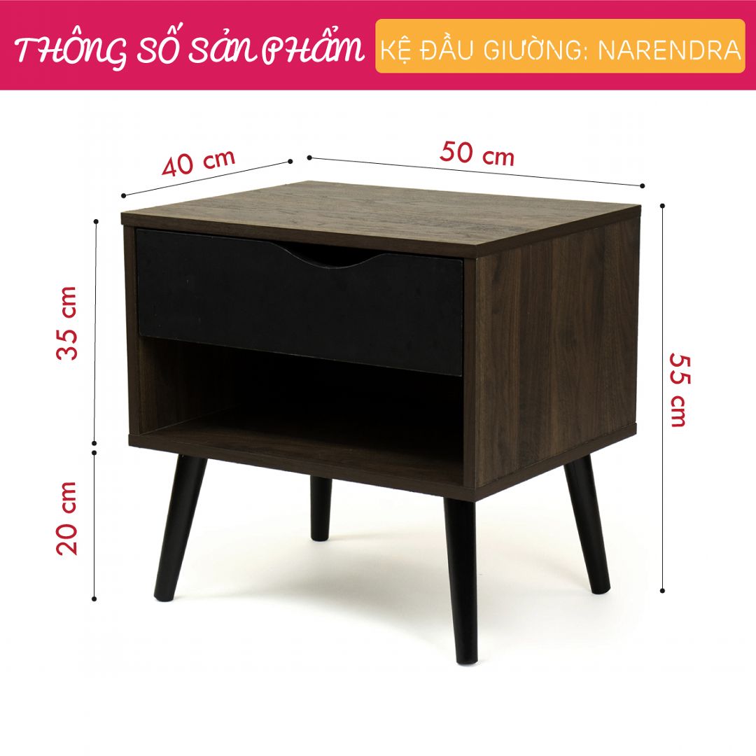 Kệ Đầu Giường Nhỏ Gọn Thiết Kế Đa Năng SMLIFE Narendra
