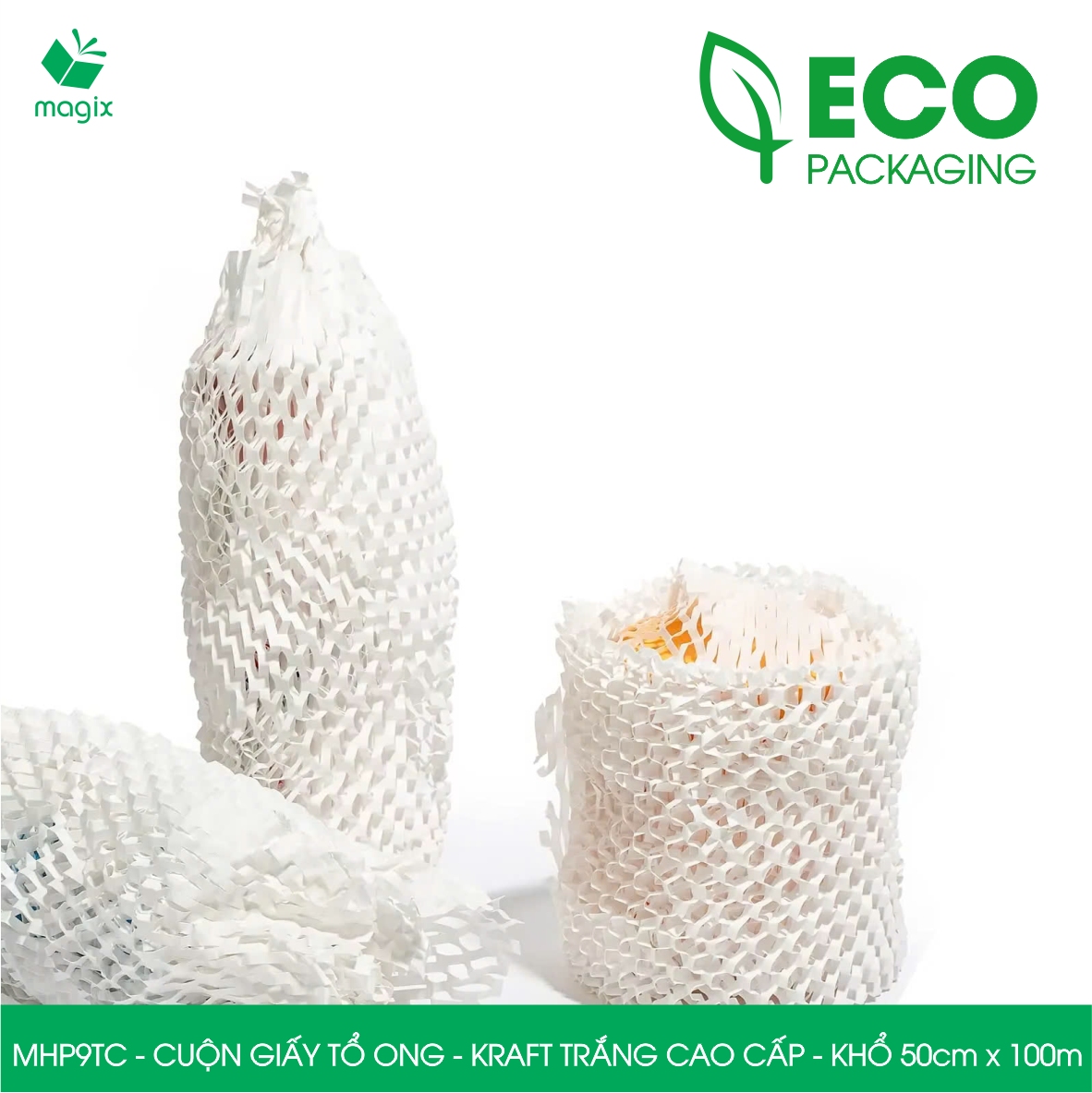 MHP9TC - 50cm x 100m - Cuộn giấy tổ ong chống sốc - Kraft trắng Cao Cấp - Giấy gói hàng, gói quà