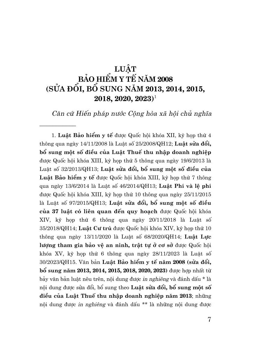 Luật bảo hiểm y tế năm 2008 (sửa đổi, bổ sung năm 2013, 2014, 2015, 2018, 2020, 2023)