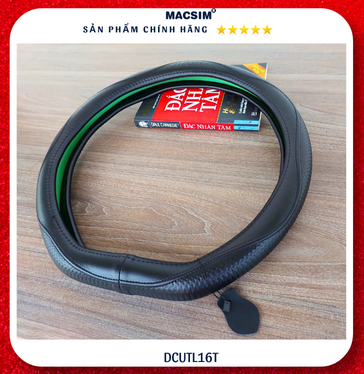 Bọc vô lăng cao cấp Macsim dành cho Vinfast E34, VF3, VF5, VF8, VF9 mã DCUT L16T-2 chất liệu da thật lõi cao su non - Khâu tay 100%